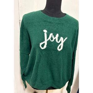 CeCe Womens Green Joy Graphic Intarsia Knit Crew Neck Holiday Sweater Large